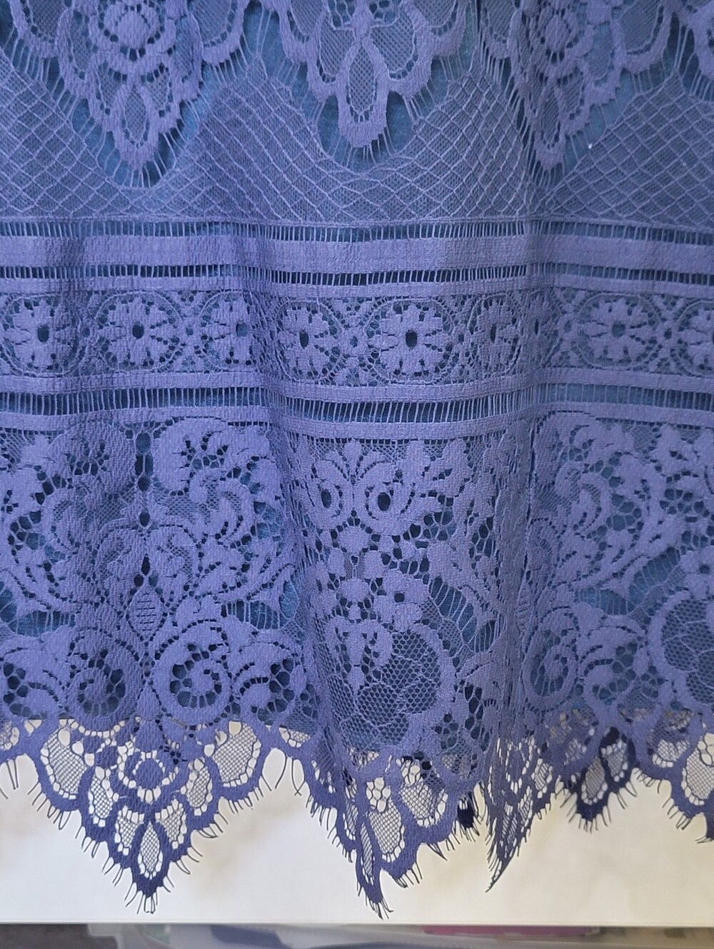 Social Occasions by Mon Cheri Navy Lace Midi Dress Beaded Wedding Guest Size 12 - Picture 12 of 17
